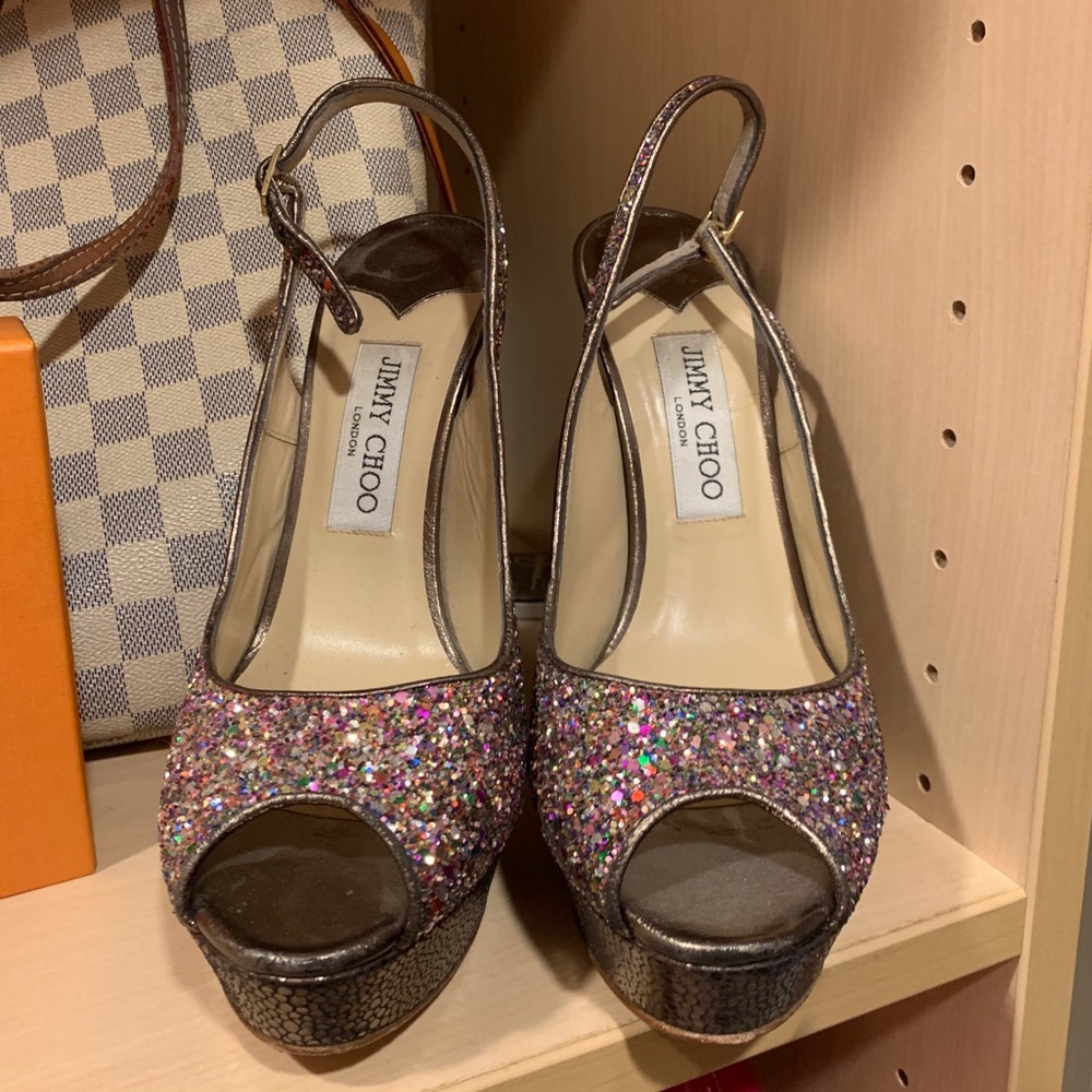 Jimmy choo glitter platform pumps
